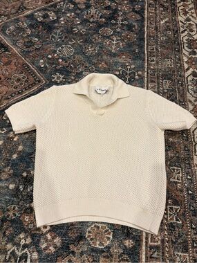 Frame Men's Cream Knit Polo Sweater